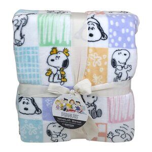 Peanuts Snoopy Velvetloft Blanket Full Queen 90X90" Berkshire Pastel Checkered